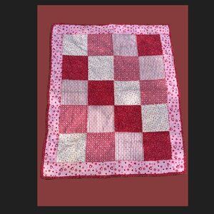 Homemade Quilt or Spread Red and White Heart Patchwork 35” x 42” New
